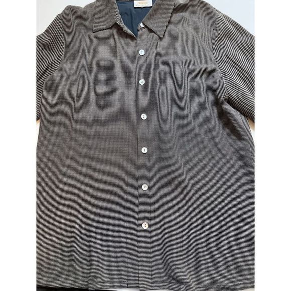 Talbots Button Front Shirt Sz L Wool Blend Checkered Collared Black White - Picture 11 of 11